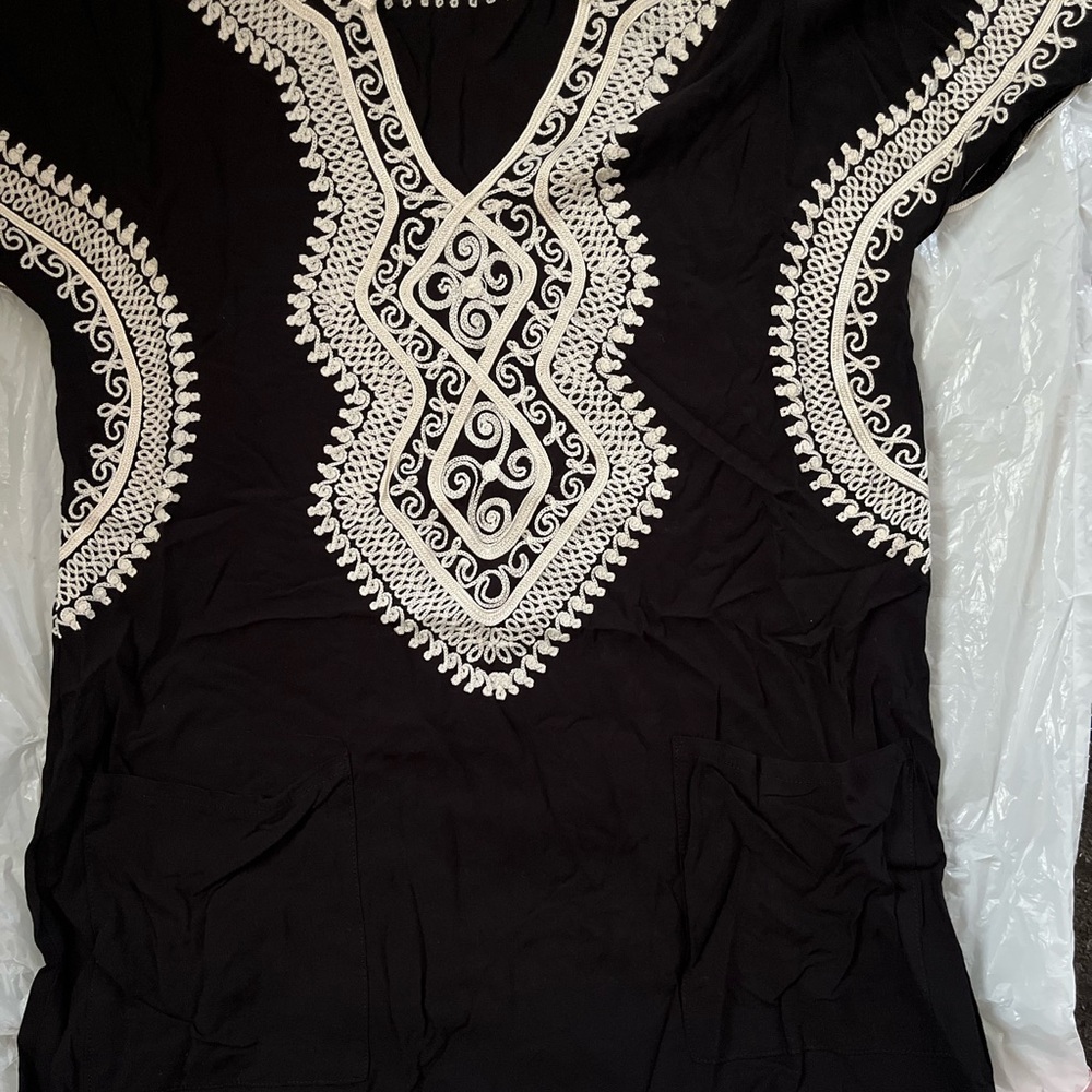 Black Tunic with Cream Embroidered Detail